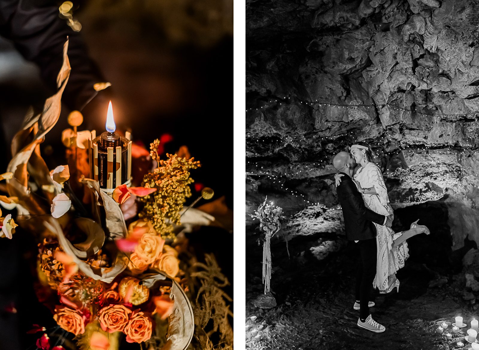 Photographie de Mathieu Dété, photographe de mariage sur l'île de la Réunion à Saint-Pierre, présentant les détails du ceptre du marié, lors d'un elopement au sein d'un tunnel de lave à Saint-Gilles