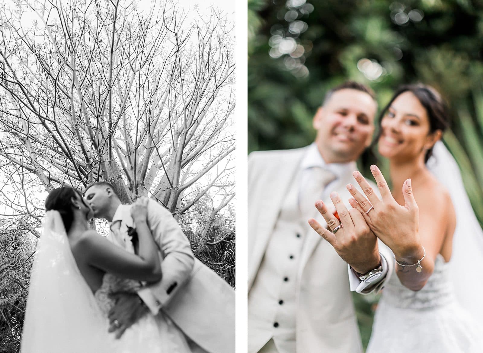 Photographie de Mathieu Dété, photographe de mariage et famille sur l'île de la Réunion 974, présentant des portraits des mariés dans le jardin du Jardin d'Eden de Saint-Gilles