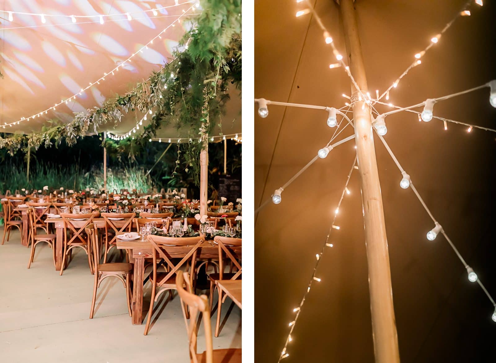 Photographie de Mathieu Dété, photographe de mariage et famille à Saint-Gilles sur l'île de la Réunion 974, présentant la décoration florale des tables du mariage au Jardin d'Eden