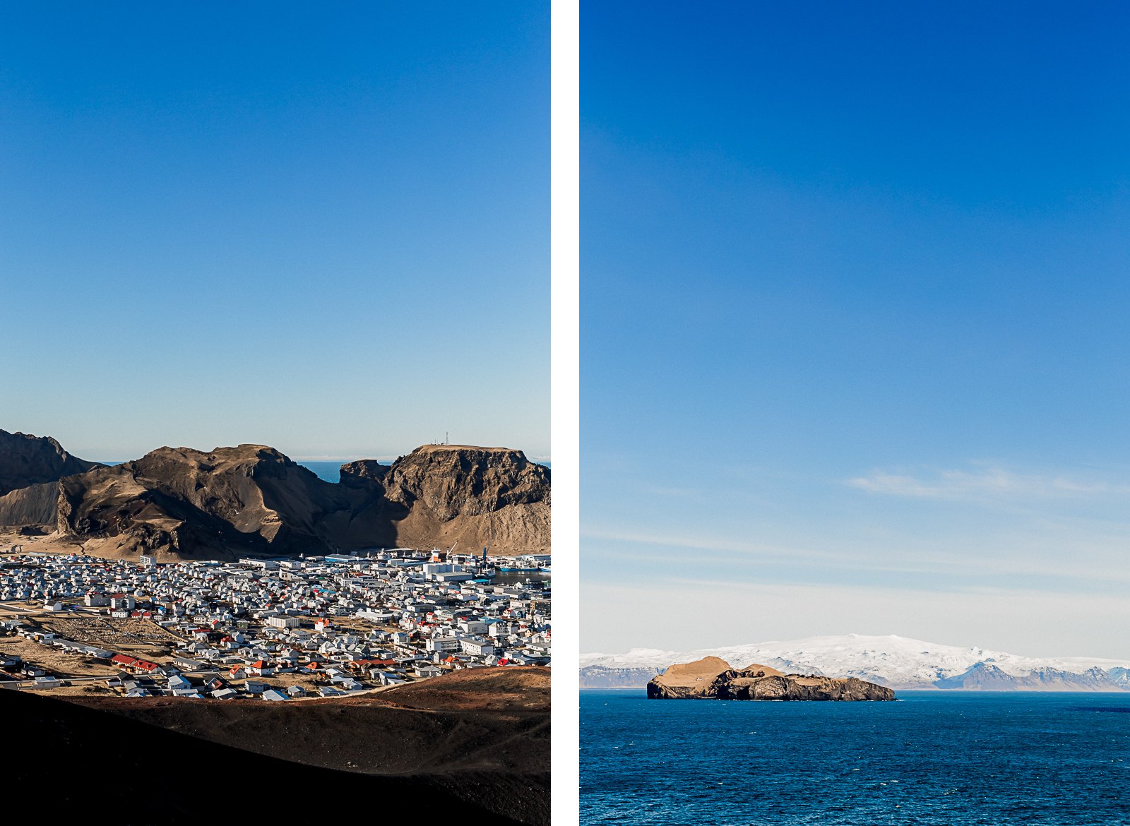 Photographie de Mathieu Dété, photographe de mariage et de voyage à la Réunion, présentant les paysages des Iles Vestmann ensoleillés en Islande